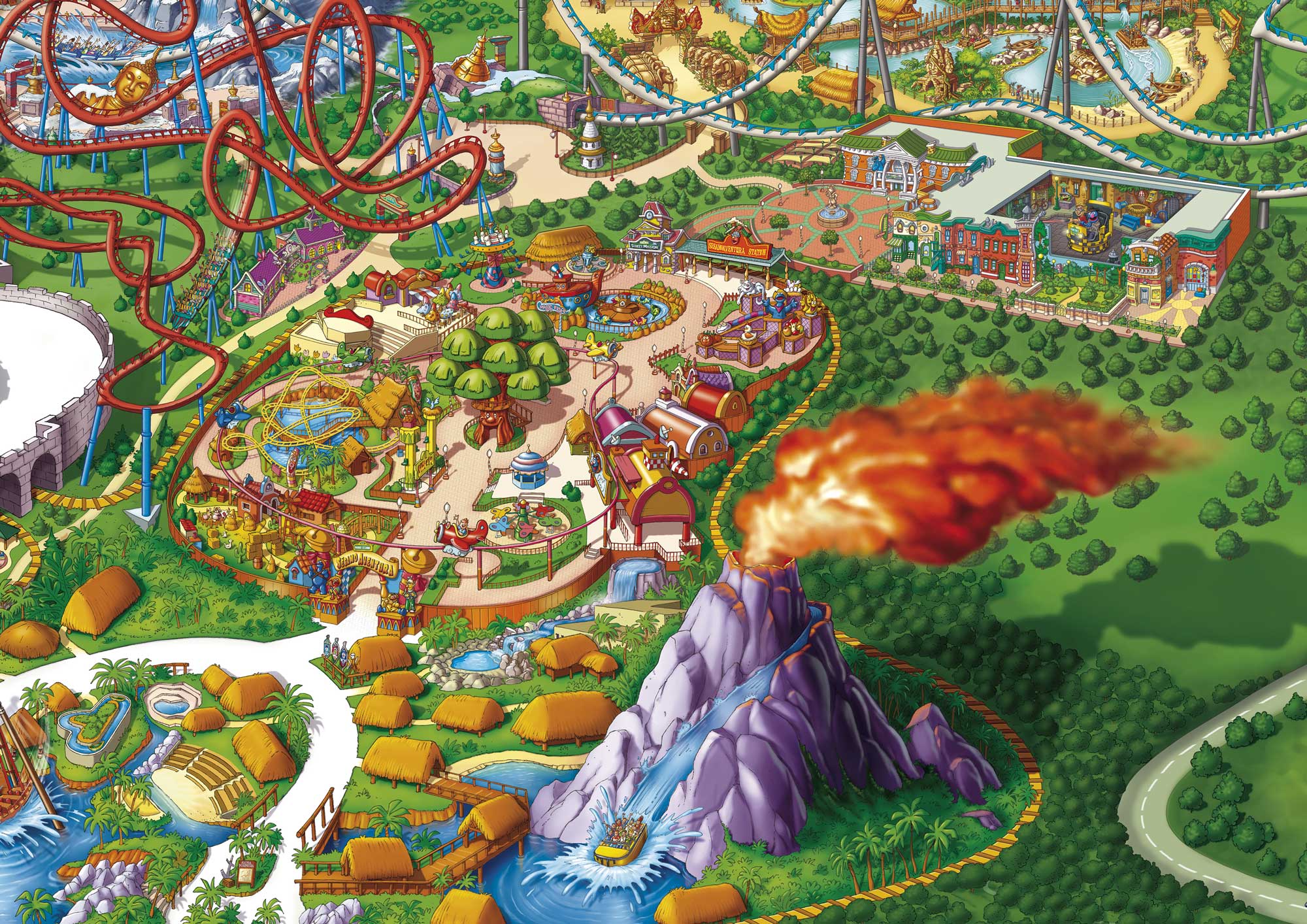 Mapa oficial del parque temático "Port Aventura World". Clientes: GREY Barcelona / Microbio Gentleman / Port Aventura World