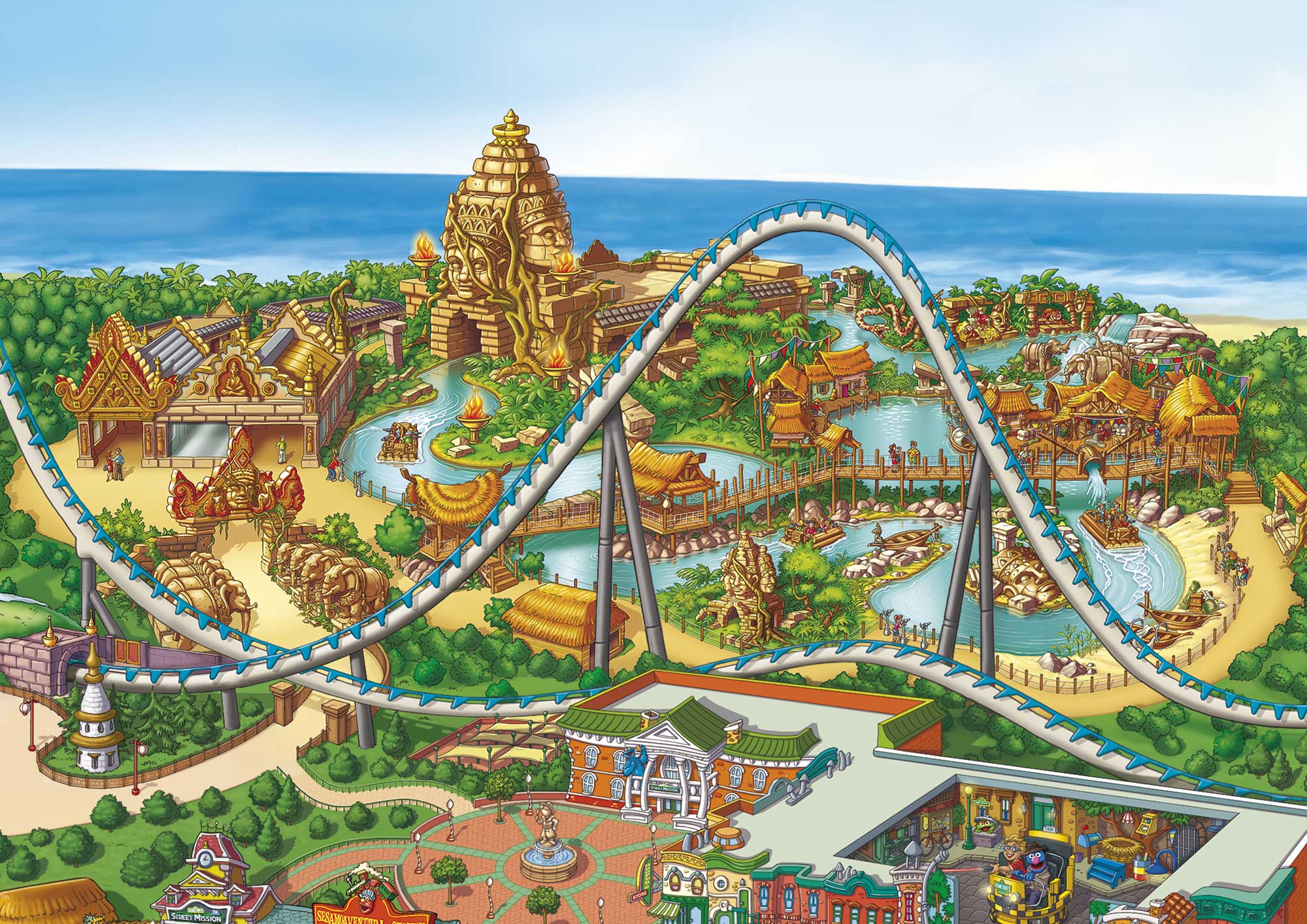 Mapa oficial del parque temático "Port Aventura World". Clientes: GREY Barcelona / Microbio Gentleman / Port Aventura World